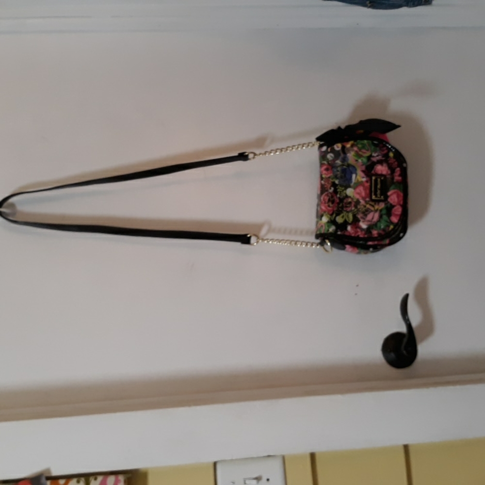 Betsey Johnson Saddle Crossbody Purse Black Floral
